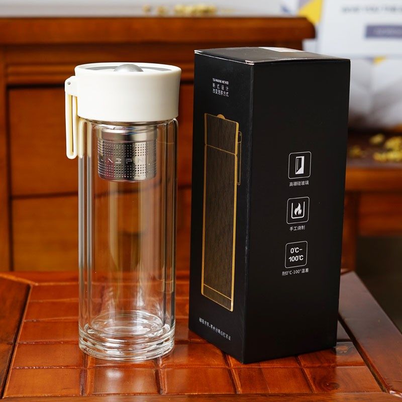 卧龙双层新款磁吸玻璃杯茶水分离男女防烫简约办公室z水杯子泡茶