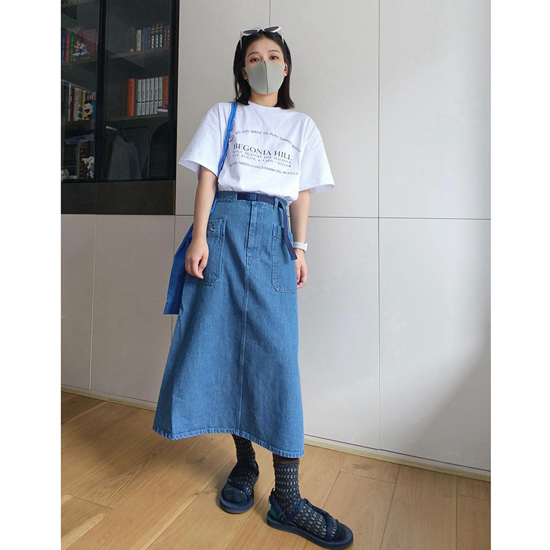 2024新款胖mm高腰气质高级感显瘦中长款蓝色牛仔a字半身裙女夏季