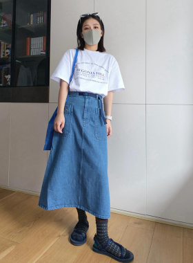 2024新款胖mm高腰气质高级感显瘦中长款蓝色牛仔a字半身裙女夏季