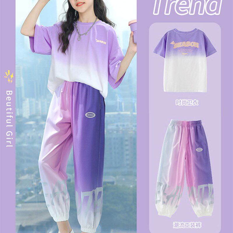 next sara女童夏装2023新款中大儿童短袖套装时髦洋气运动服女孩