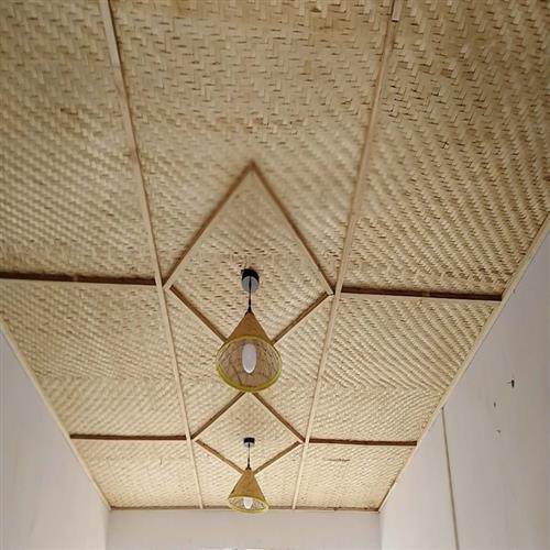 20232023新款l装修竹席悬吊式天花板复古贴墙竹编背景民宿饭店草