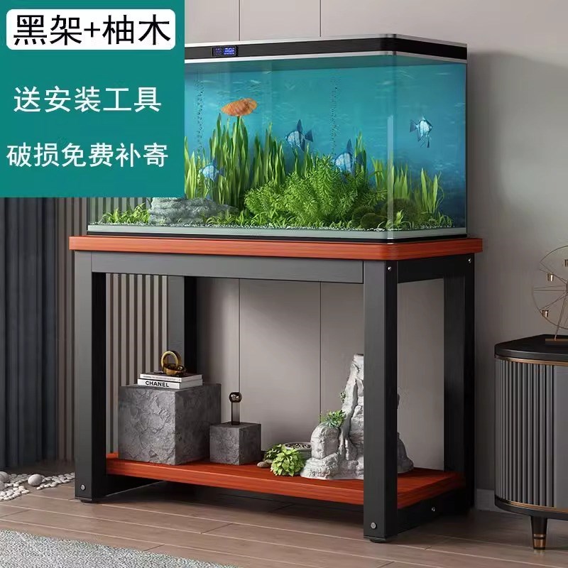 定做鱼缸架子双层钢木底柜v客厅金属底架铁艺落地置物架承重鱼缸