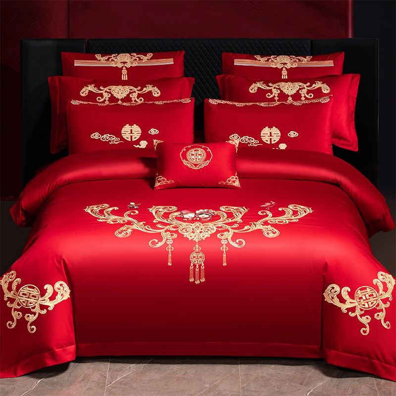 中式龙凤刺绣婚庆四件套红色结婚陪嫁六件套被套新婚床品,床上用品,婚庆床品套件,淘宝优惠券,粉丝福利购,淘宝优惠卷
