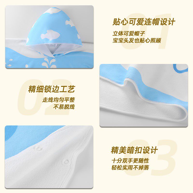 儿童浴巾斗篷带帽男孩女孩大童游泳洗澡速干吸水夏季沙滩浴袍可穿
