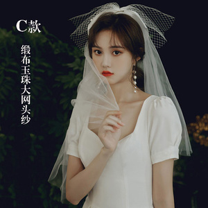 工厂销新娘头纱结婚主婚纱头纱蝴蝶结简H约蓬蓬软纱超仙森系拍照