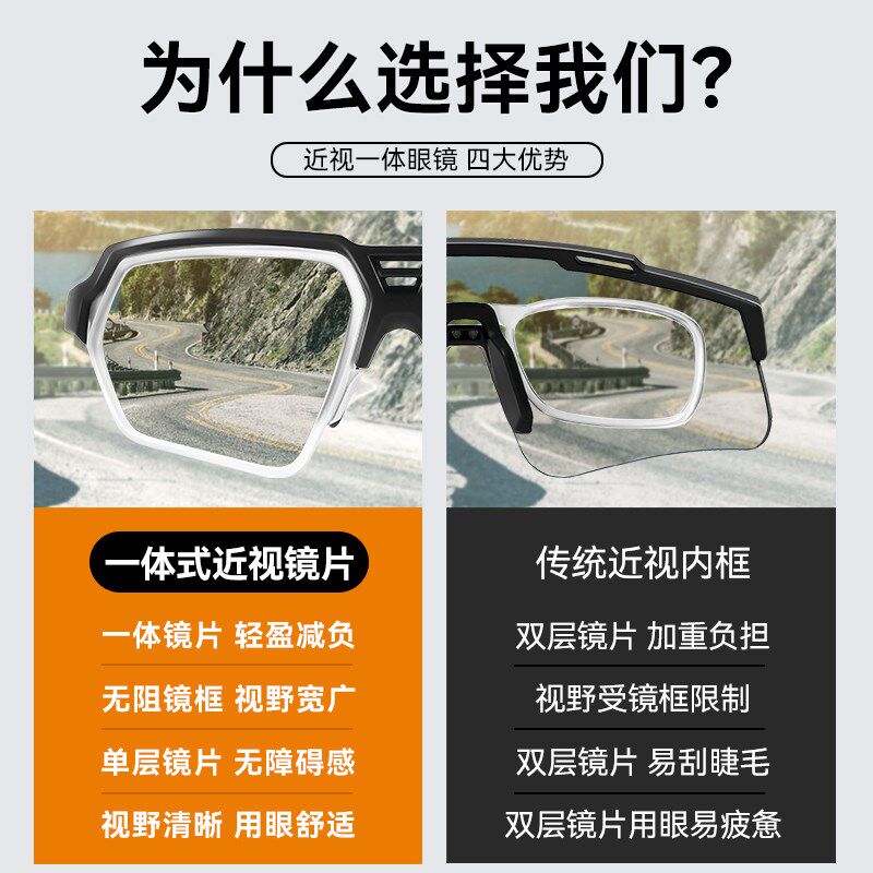 骑行眼镜近视一体式带度数墨镜户外运动跑步偏光自行车防风护目镜