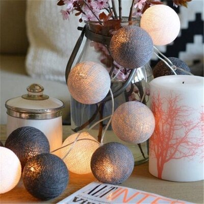 速发20 LED Cotton Ball String Lights Battery Operated Colorf