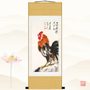一唱雄鸡天下白 大吉图 公鸡挂画装饰画 丝绸卷轴画来图定制订做