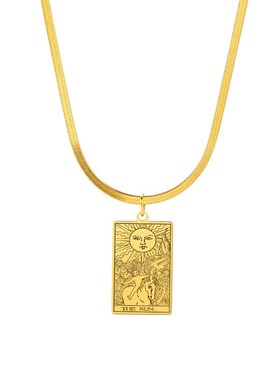 欧美跨境钛钢打标塔罗牌THE SUN太阳吊坠小众设计不锈钢蛇骨项链