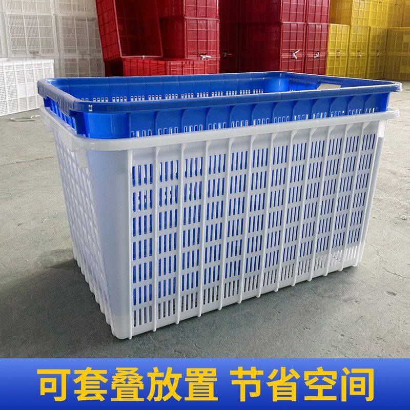 箩筐塑料周转筐带轮子加厚长方形特大号可套叠服装厂用的框收纳篮