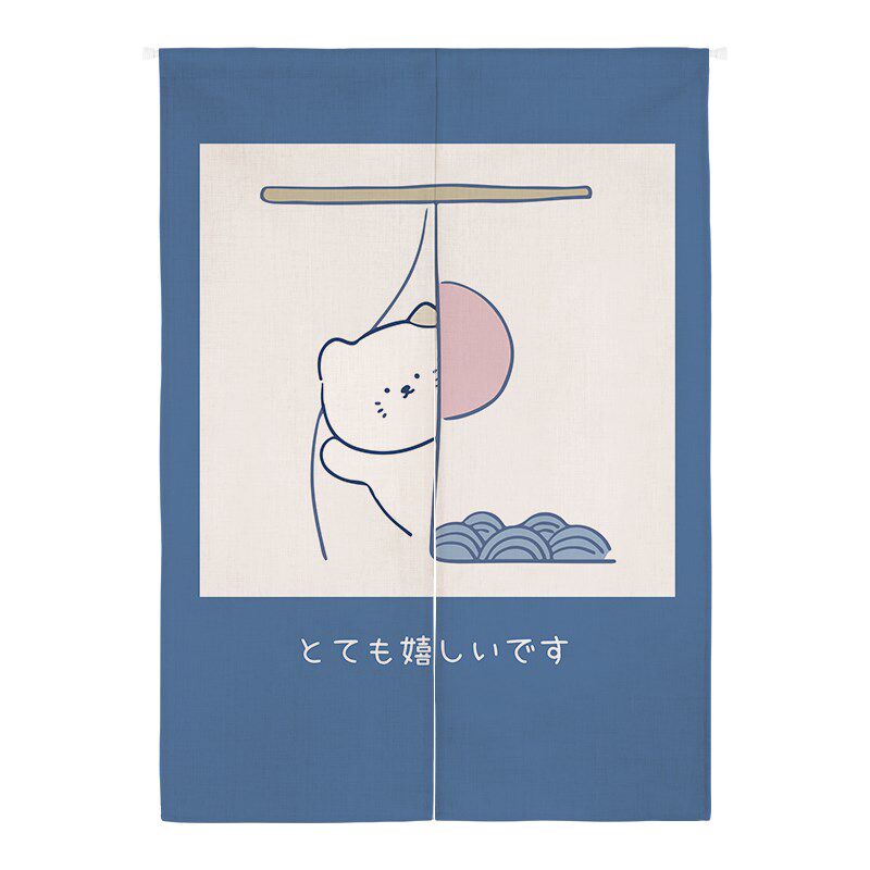 日系家用卡通可爱猫咪布艺门帘卫生间半帘卧室厨房隔断帘免打孔