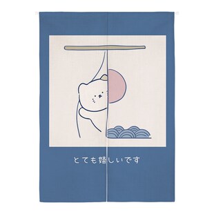 日系家用卡通可爱猫咪布艺门帘卫生间半帘卧室厨房隔断帘免打孔