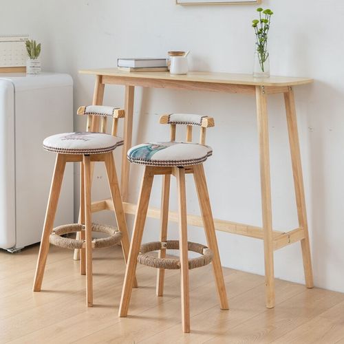 北欧实木吧台桌椅组合家用简约高脚长条桌客厅靠墙酒吧桌咖啡桌子