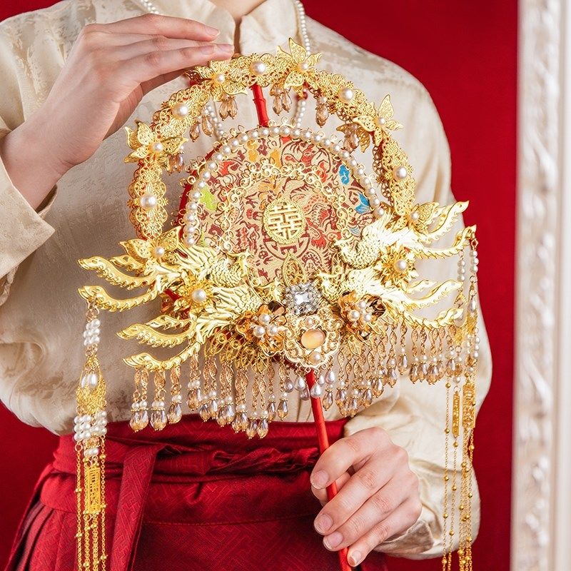 双面绣团扇新娘喜扇中式婚礼明制婚服重工高级手工定制diy材料包