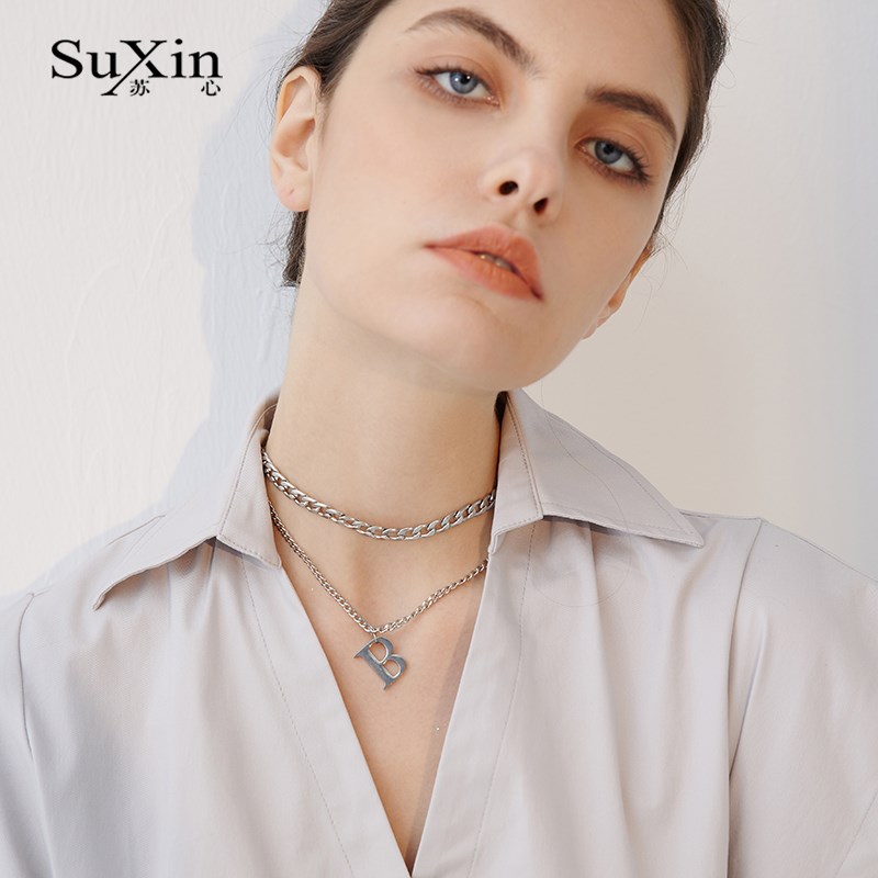 苏心冷淡风多层叠搭锁骨链毛衣链女式英文字母吊坠款设计潮搭颈饰