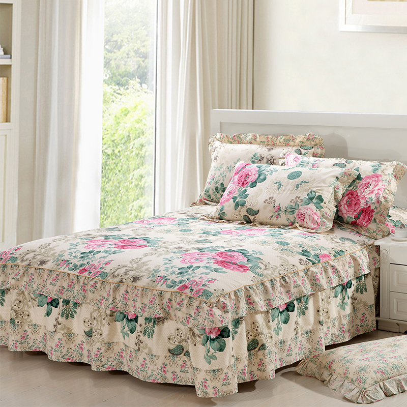 现货单件床裙式床罩全棉三件套蕾丝床单防滑床套四件套简约公,床上用品,床裙,淘宝优惠券,粉丝福利购,淘宝优惠卷