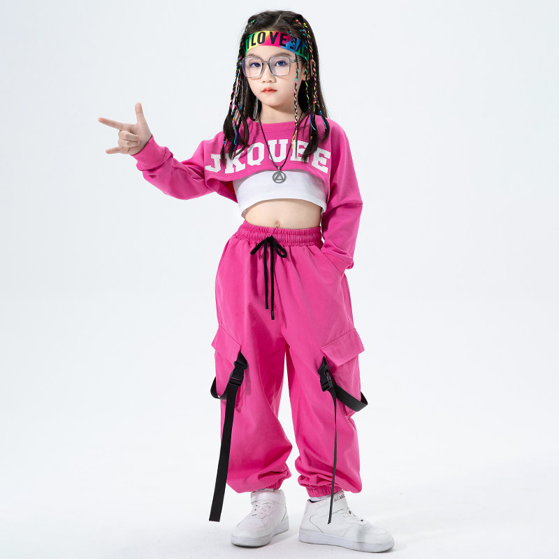 热销女生爵士舞演出服少儿舞蹈表演服女孩走秀潮服小学生嘻哈露脐