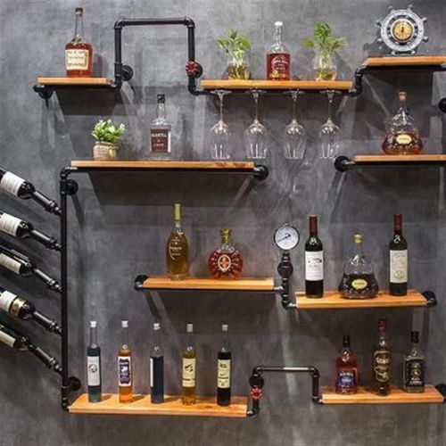 复古工业风酒吧铁艺墙上置物架壁挂红酒架摆件装饰创意酒柜实木架