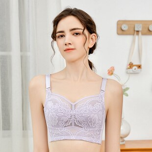 无钢圈5排扣薄款大胸显小抹胸聚拢文胸罩 全罩杯75F80F85F90F内衣