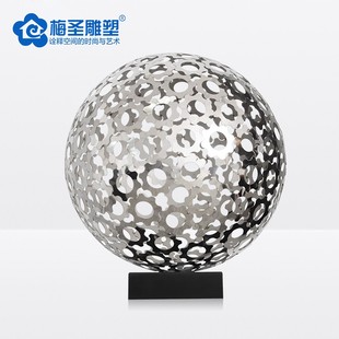 现代简约金属不锈钢几何球体摆z件酒店大堂别墅花园客厅雕塑工艺