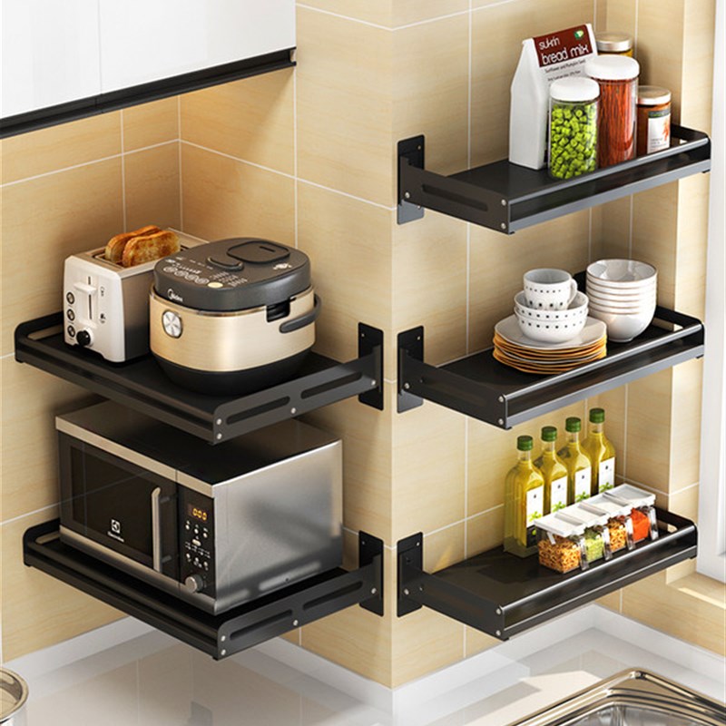 免打孔不锈钢厨房置物架r壁挂式挂墙上烤箱架支架微波炉架收纳架