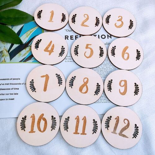 12 Pcs/set Handmade Baby Milestone Card Vintage Leaf Numbers
