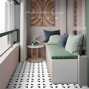 黑白花砖地板贴纸厨房地贴防水防油墙面贴自粘改造卫生间阳台装饰