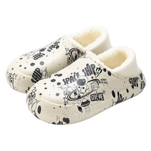 男外穿 家用宿舍室内家居踩屎感卡通涂鸦包跟棉鞋 防水棉拖鞋 女冬季