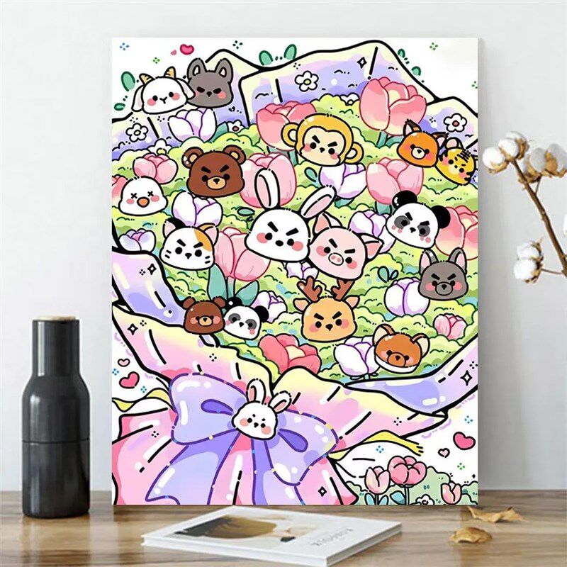新品卡通花束钻石画手工diy高颜值卧室装饰画十字绣满钻儿童砖石