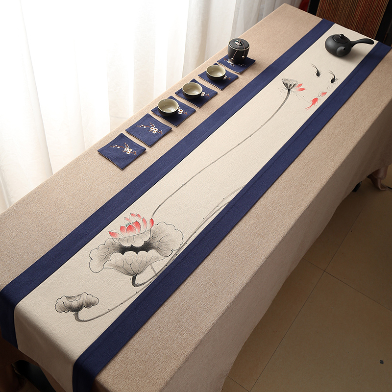 加大会议室桌布茶艺桌布餐桌台布轻奢高级感桌旗中式亚麻尺寸定制