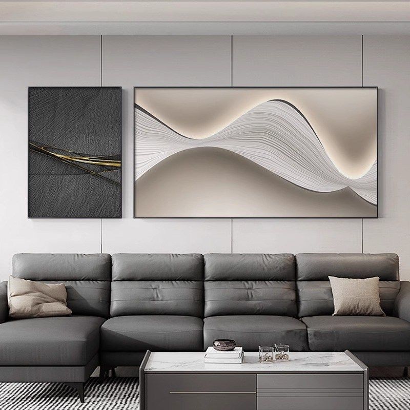 现代简约客厅装饰画黑白极简高级大气挂画抽象艺术沙发背景墙壁画,家居饰品,现代装饰画,淘宝优惠券,粉丝福利购,淘宝优惠卷