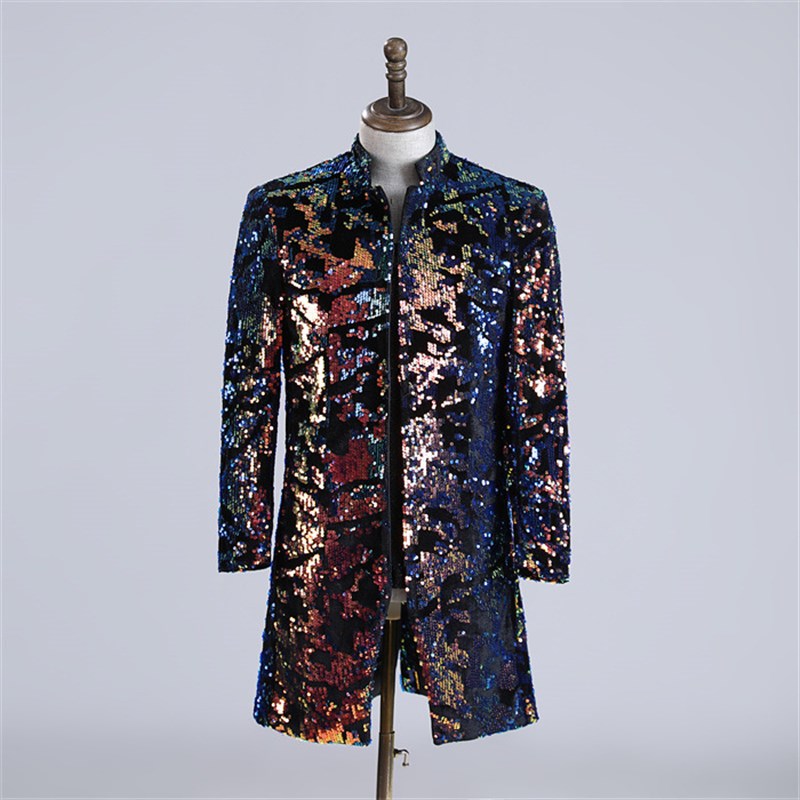 男士立体花蓝色紫色丝绒亮片休闲西C服外套DJ歌手闪亮外套舞会服