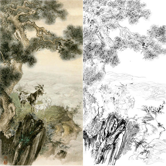 工笔画白描底稿动物p羊实Y白纸H印稿胡也佛-打物35