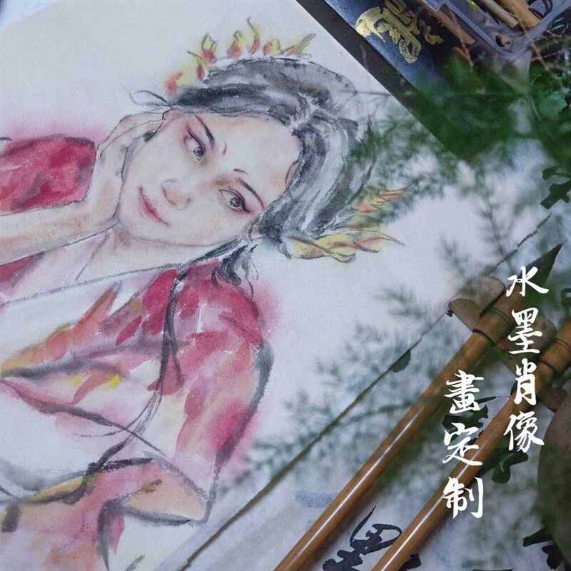 水墨人物肖像画定制照片转手绘
