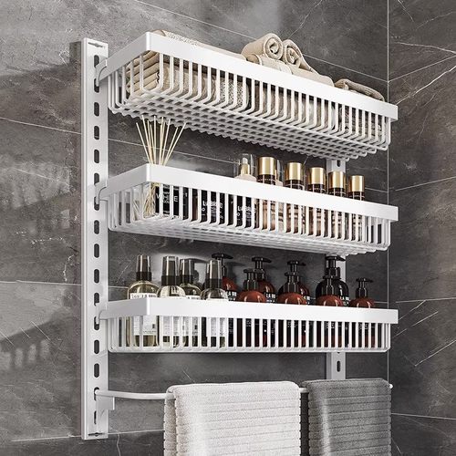 免打孔卫生间置物架一体壁挂式毛巾架浴室厕所洗手间墙上收纳架子