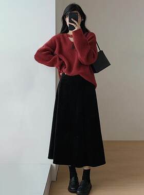 孕妇洋装套装时尚洋派时髦s针织毛衣半身裙两件套2023新款春秋冬