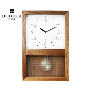 多帝家日式复古实木钟p表挂钟客厅家用北欧时钟挂墙装饰表报时摆