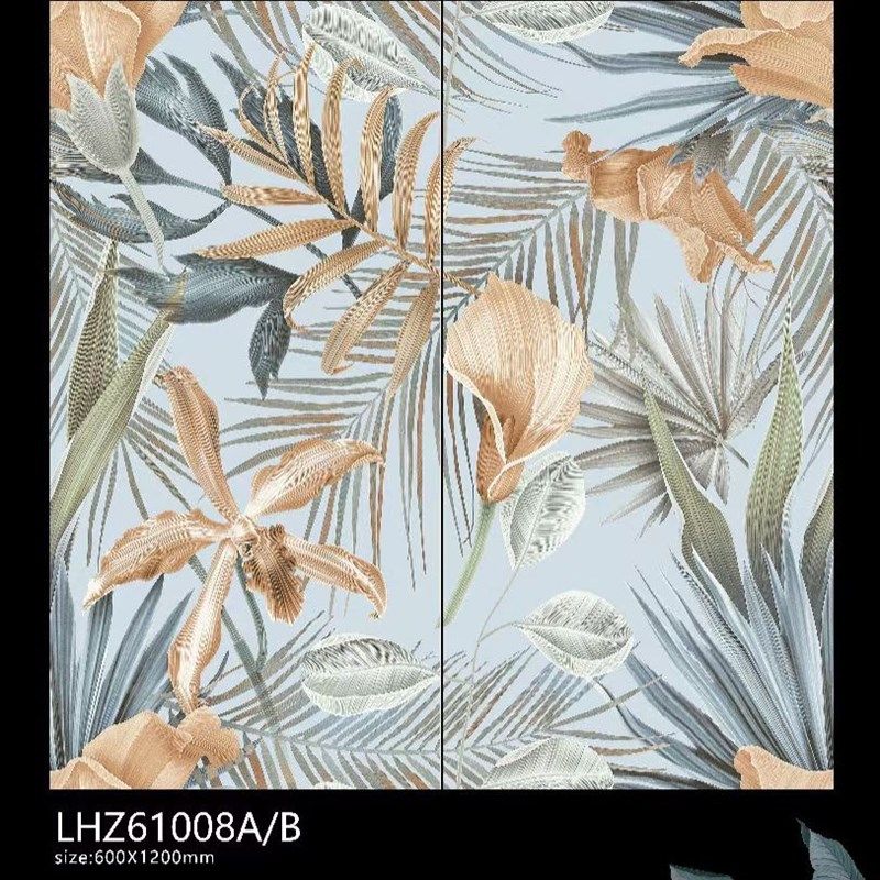 法式连纹花砖600x1200奶油风卫生间瓷砖绿色墙裙花片厕所玄关墙砖