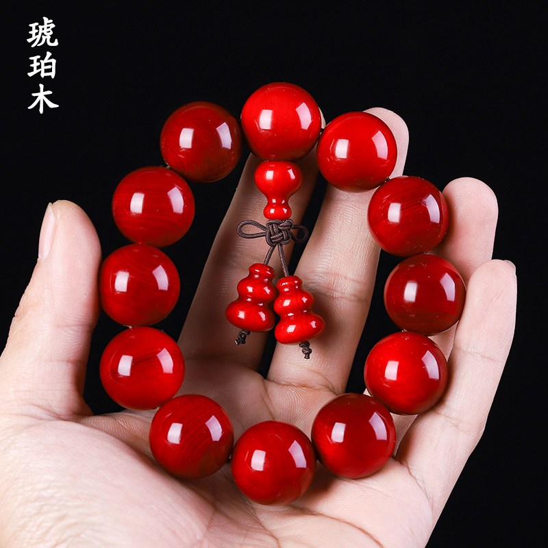 小众高货北沉香琥珀木手串男全透光松明子固化包浆满油血龙木佛珠