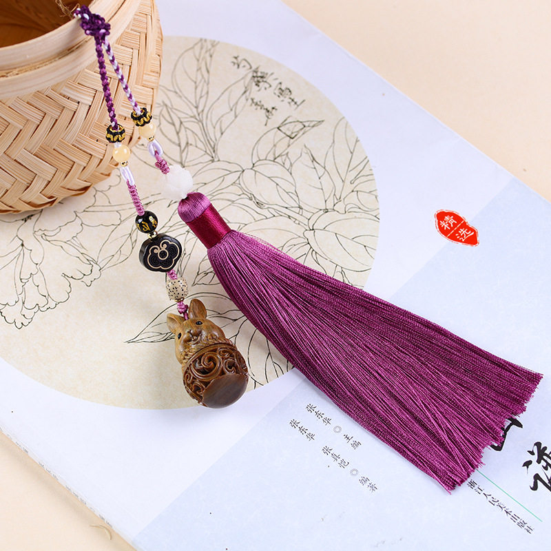 绿檀木可爱萌兔子香囊车挂 白菩提根莲花吊坠配饰汽车挂件装饰品