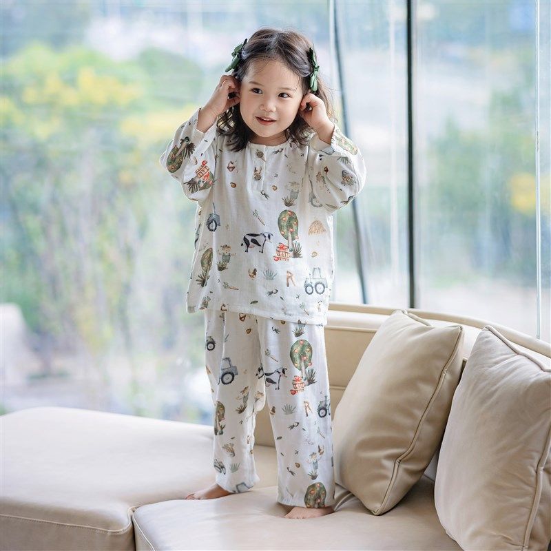 儿童家居服套装双层纱布亲子四季竹棉长袖睡衣套装男女宝宝春秋,童装/婴儿装/亲子装,家居服套装,淘宝优惠券,粉丝福利购,淘宝优惠卷