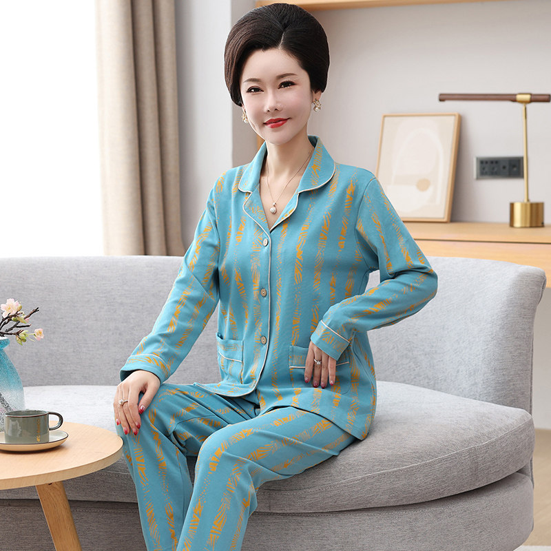 睡衣女秋冬季开衫韩版中老年妈妈款套装中年长袖裤春秋家居服