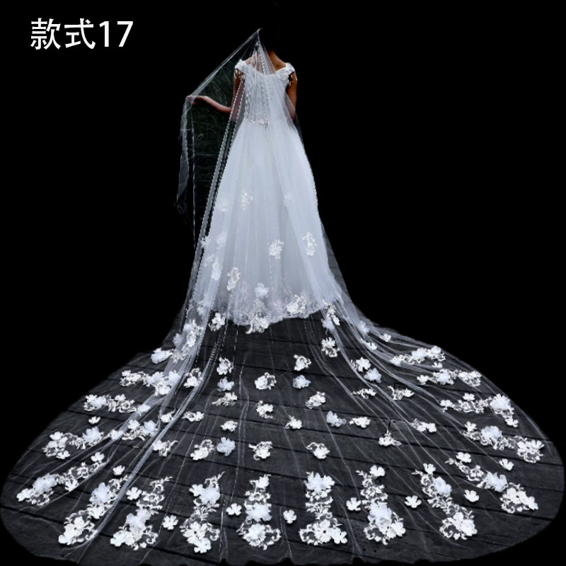 小众高货新娘结婚主婚纱头纱超仙森系拍照长款大头纱重工蕾丝超长