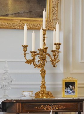 法式复古奢华重工全铜装饰烛台欧式别墅客厅餐厅脱蜡铜工艺摆件