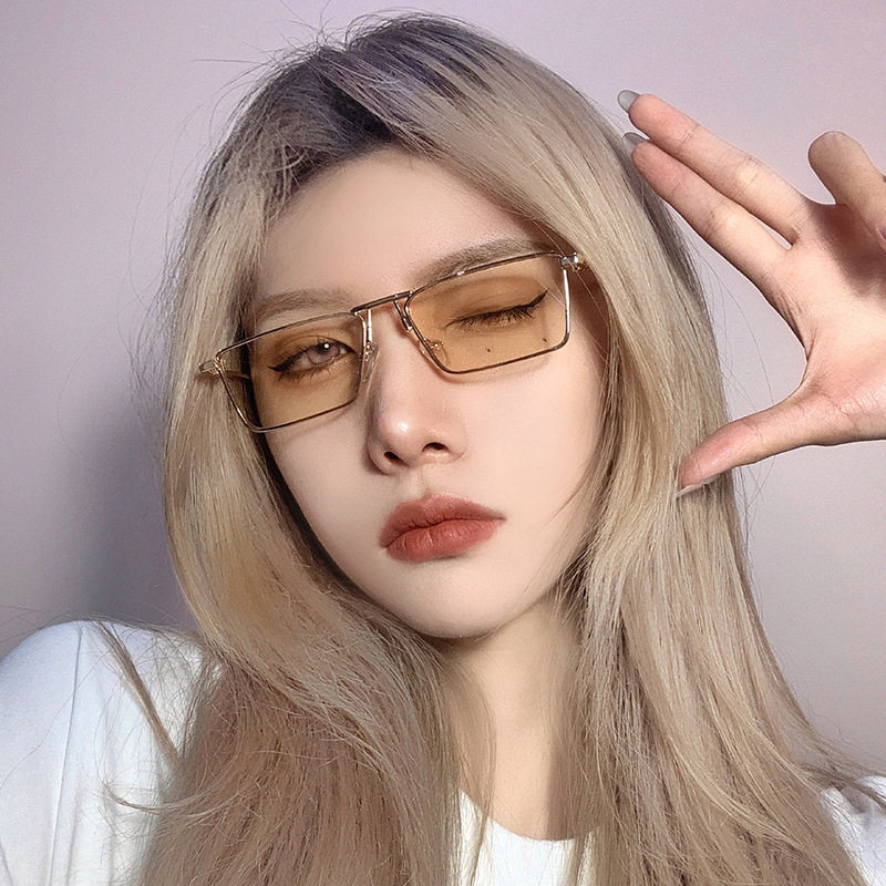 黄色窄框墨镜女潮夏季防晒紫外线海边大脸显瘦复古近视太阳眼镜女