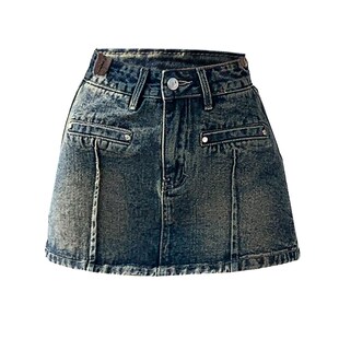 夏季新款薄一体假两件a字工装短款D裤裙女小个子高腰辣妹牛仔短裤