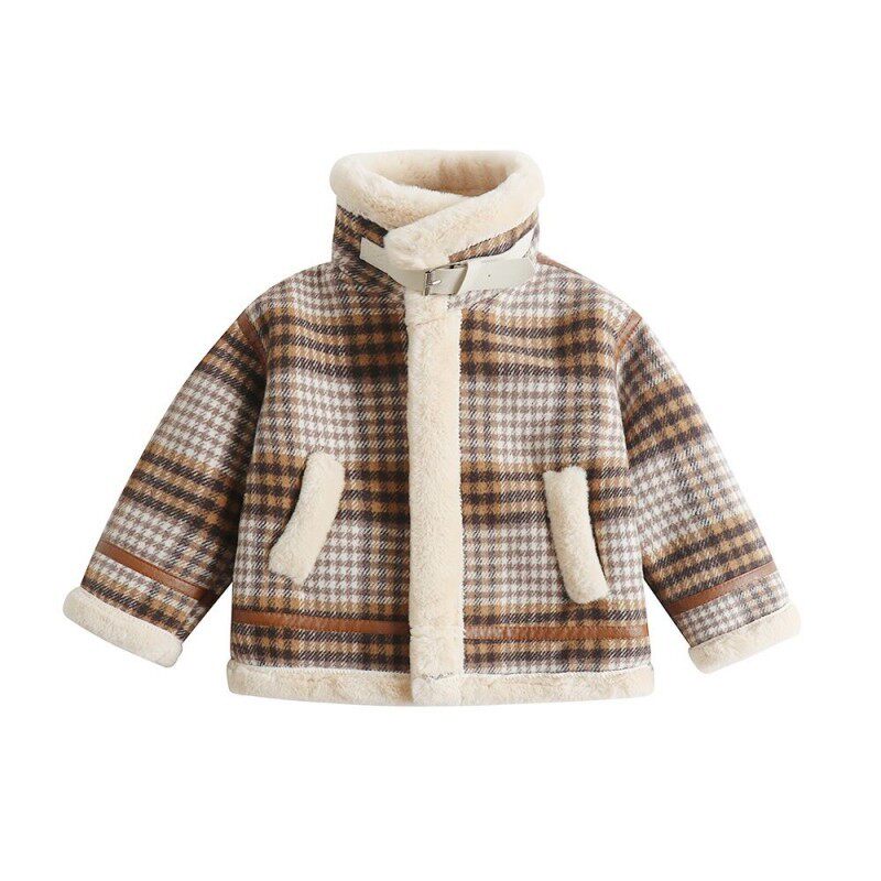 儿童加绒外套2021冬装新款男童加厚机车服夹克宝宝洋气呢子大衣潮