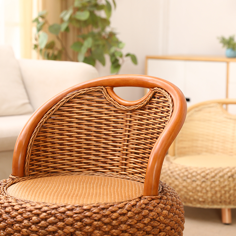 藤编小藤椅家用阳台实木单人靠背椅矮凳三件套新中式日式凳子椅子