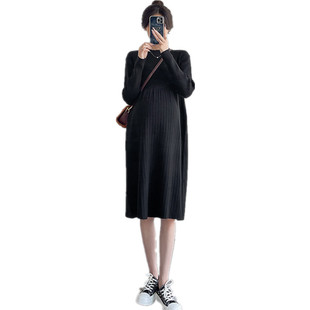 孕妇装秋冬季新款毛衣裙韩版中长版显瘦洋装冬款打底针织衫裙子
