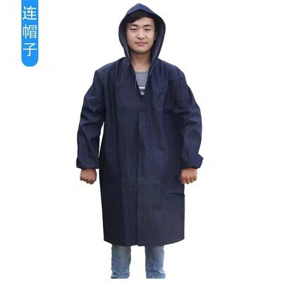 纯棉蓝工作大褂男搬运服牛仔带帽长袖加厚耐磨长款罩衣劳保服印字